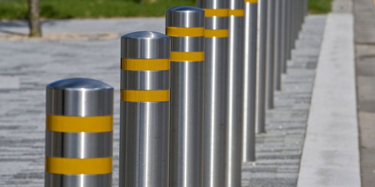 row of steel bollards